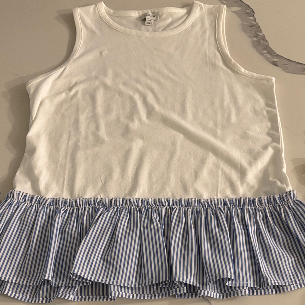 J. Crew Factory Kids White and Blue Ruffle Tank Top